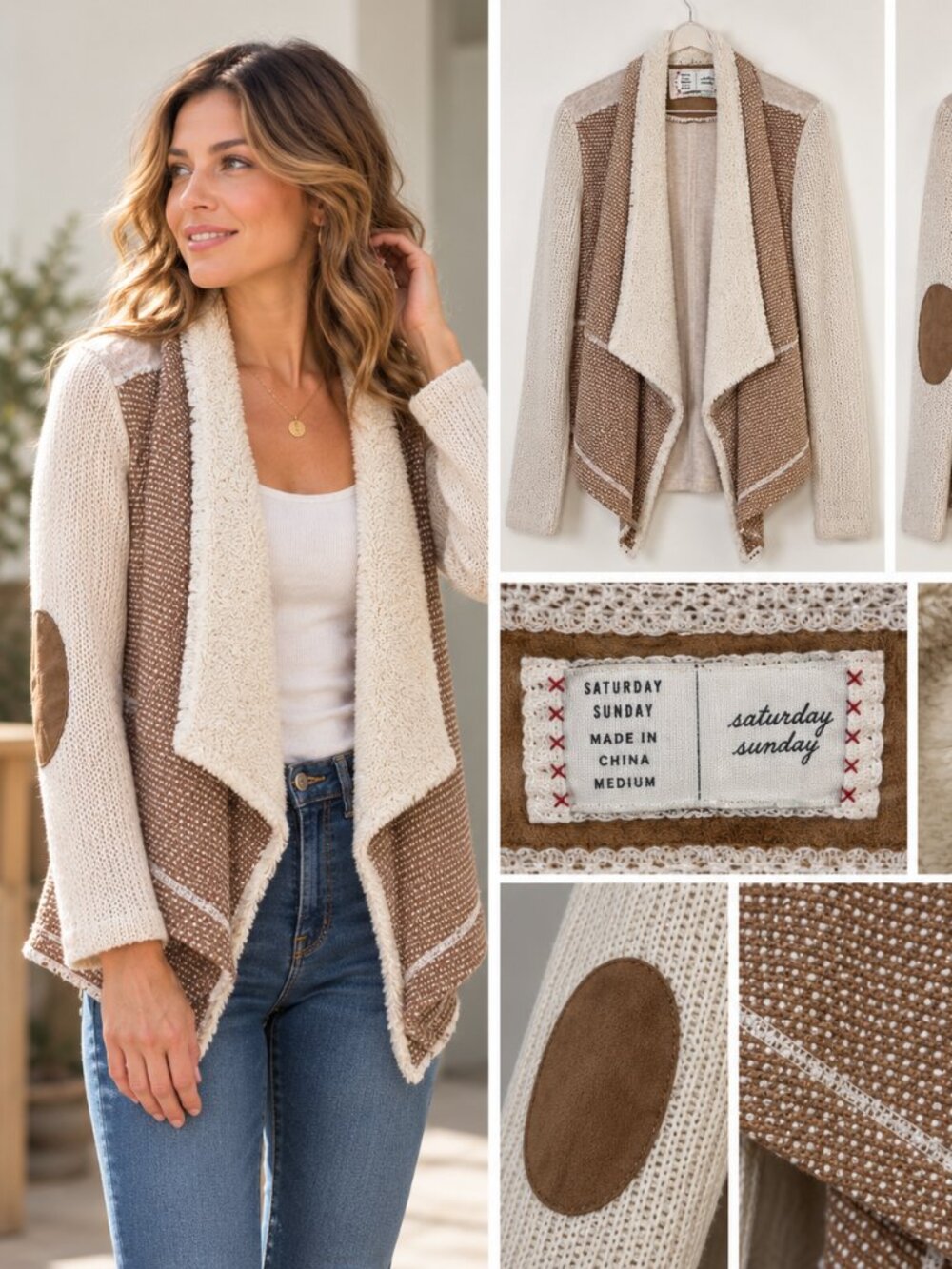Anthropologie Saturday Sunday Sherpa Waterfall Cardigan Sweater M Boho